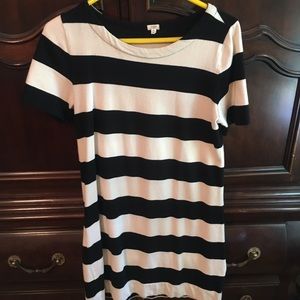 J. Crew Cream and Black Striped T Shirt Dress